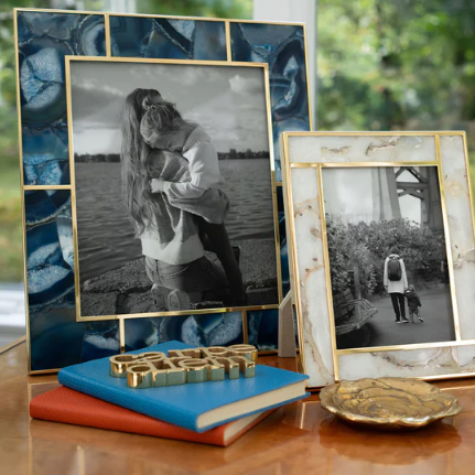 5x7 Blue Agate & 24K Gold Plated Frame